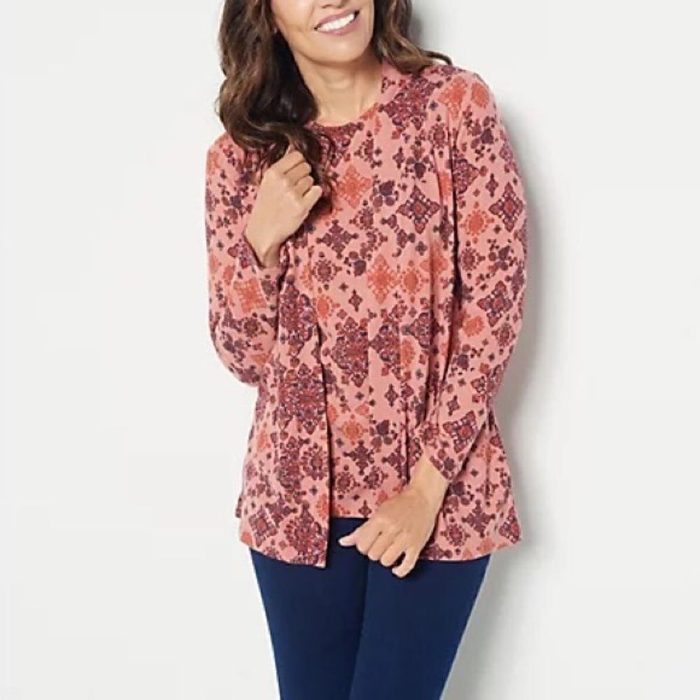 Denim & Co. Printed Heavenly Jersey Tunic Cardigan with Tank Set